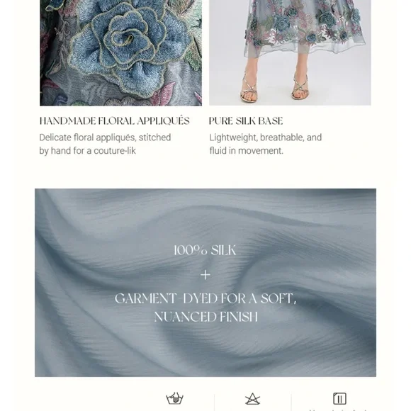 Rich Radi Q’s 3-D Floral Silk Skirt – Bluish Gray, Handcrafted Couture - Picture 9 of 9